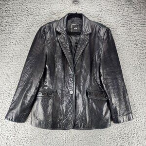 JLC Jacket Woens XL Black Leather Long Sleeve Button Up Notched Collar *Read*